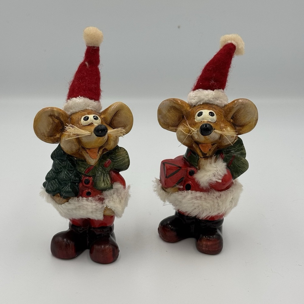 Vintage Set Of‎ Ceramic Santa Mice